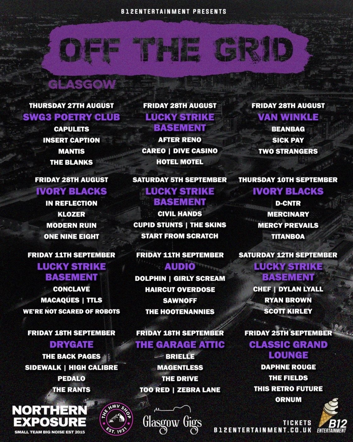 B12 Entertainment Off The Grid full lineup